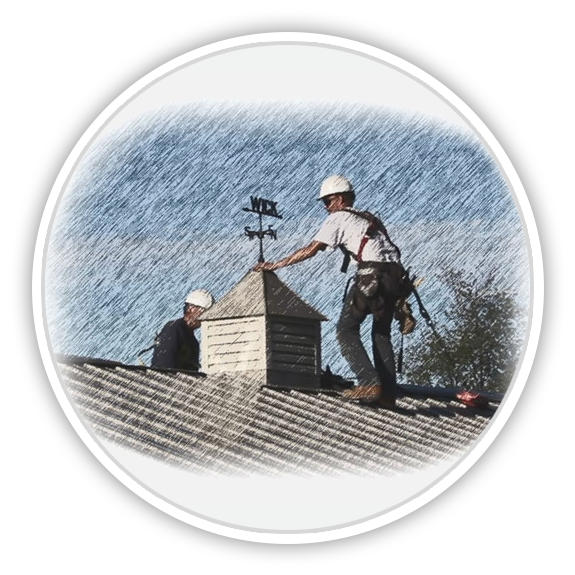 Illustration of a Wick crew working on a roof